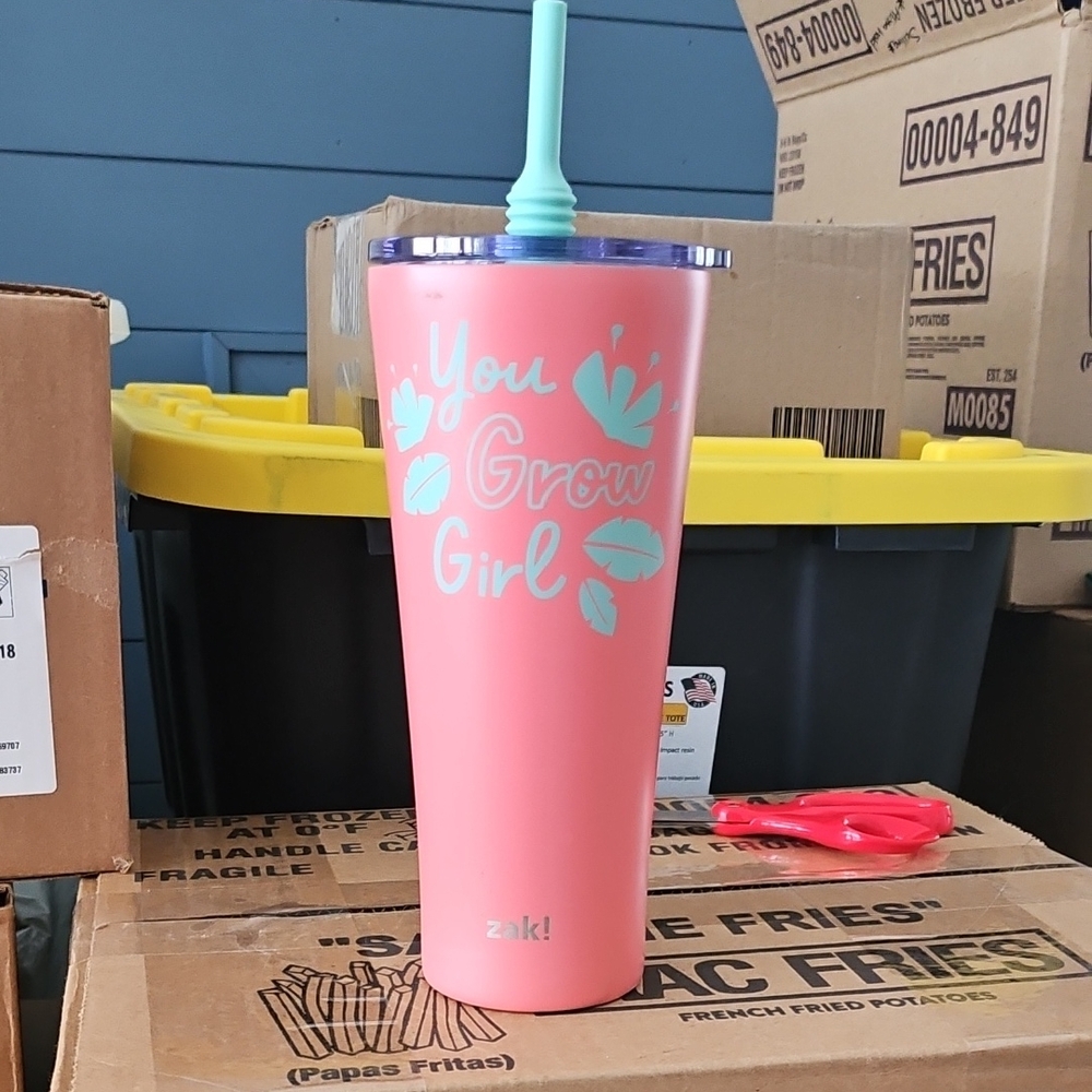 Pink Tumbler with Straw